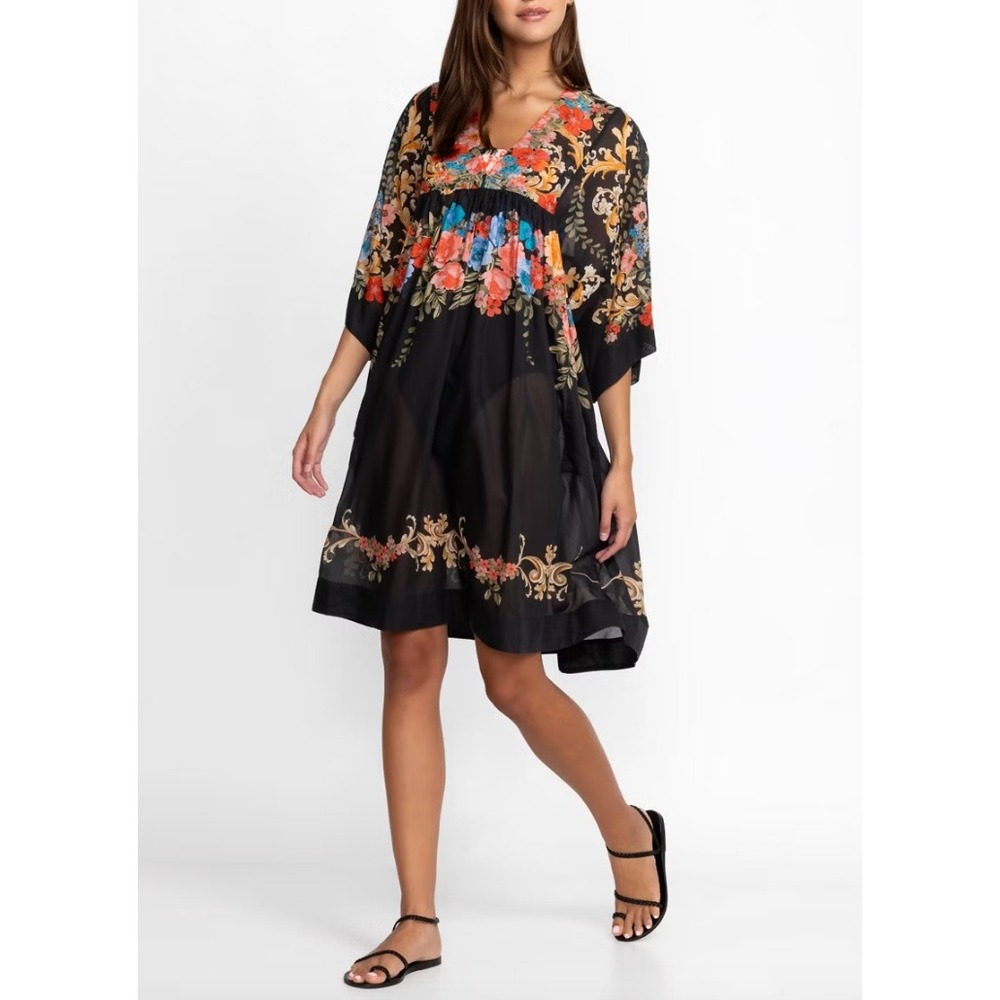 JOHNNY WAS Black Royal Easy Cotton Silk Coverup Dress